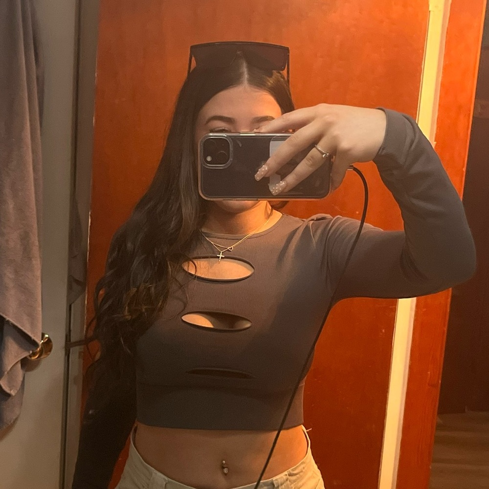 Long sleeve multiple cuts in front top